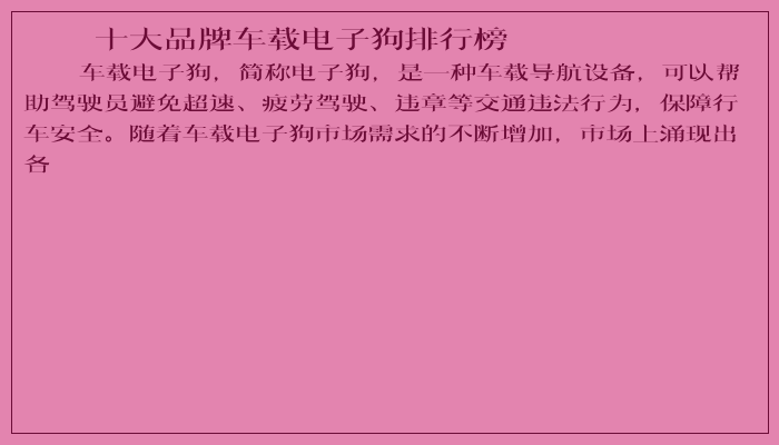 十大品牌车载电子狗排行榜