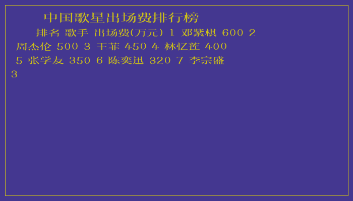 中国歌星出场费排行榜