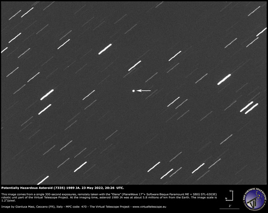 一颗有潜在危险的小行星7335（1989 JA）将飞掠地球