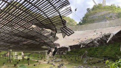 ​阿雷西博射电望远镜发生事故 电缆断裂掉落砸坏望远镜