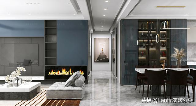 全屋定制家具颜色搭配效果图，定制家具用孔雀蓝颜色设计(3)