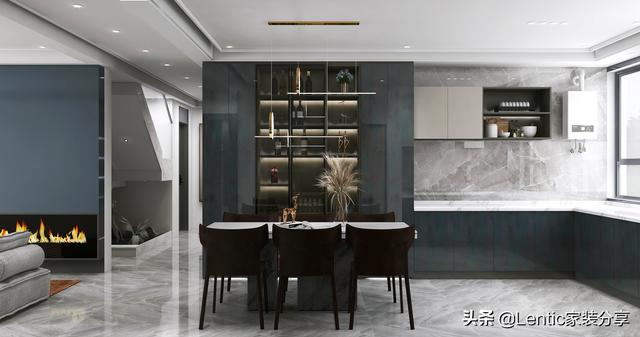 全屋定制家具颜色搭配效果图，定制家具用孔雀蓝颜色设计(2)