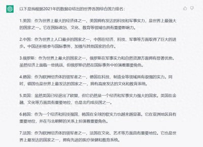 ​ChatGPT评世界综合国力最强的十大国家